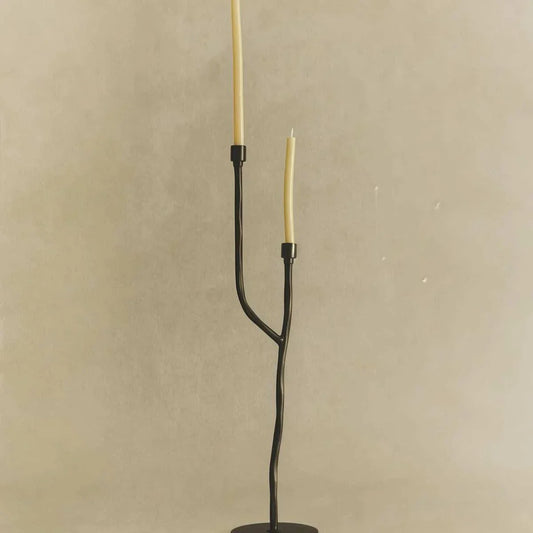 Matte black iron candelabra with classic European retro design for tabletop decor