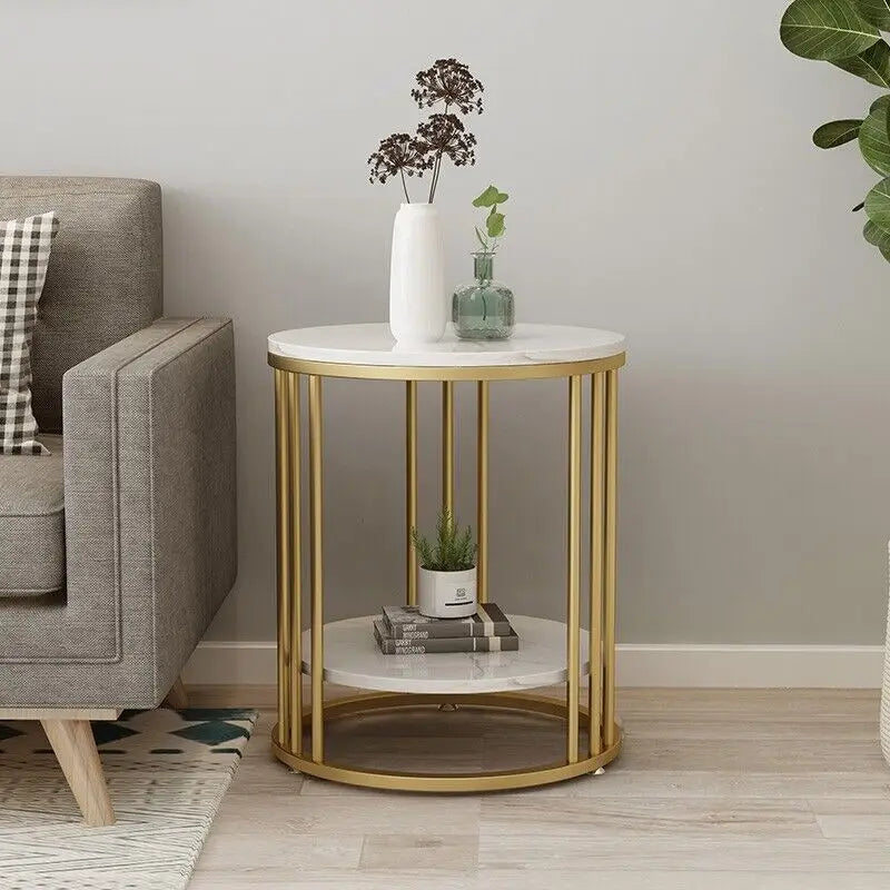 2-Tier White Marble Sofa Side Table for Home & Office - sparkle-decor.com