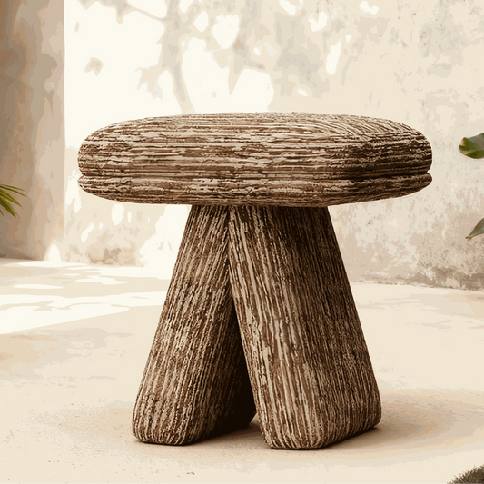 Nordic designer accent stool with textured fabric and three-leg design for living room and bedroom