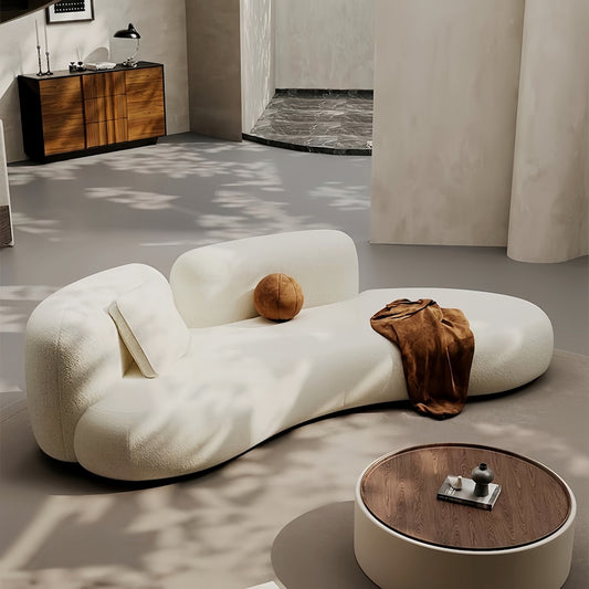 Cream Curved Sofa‑Retro Light Luxury Couch for Salon & Boutique Reception