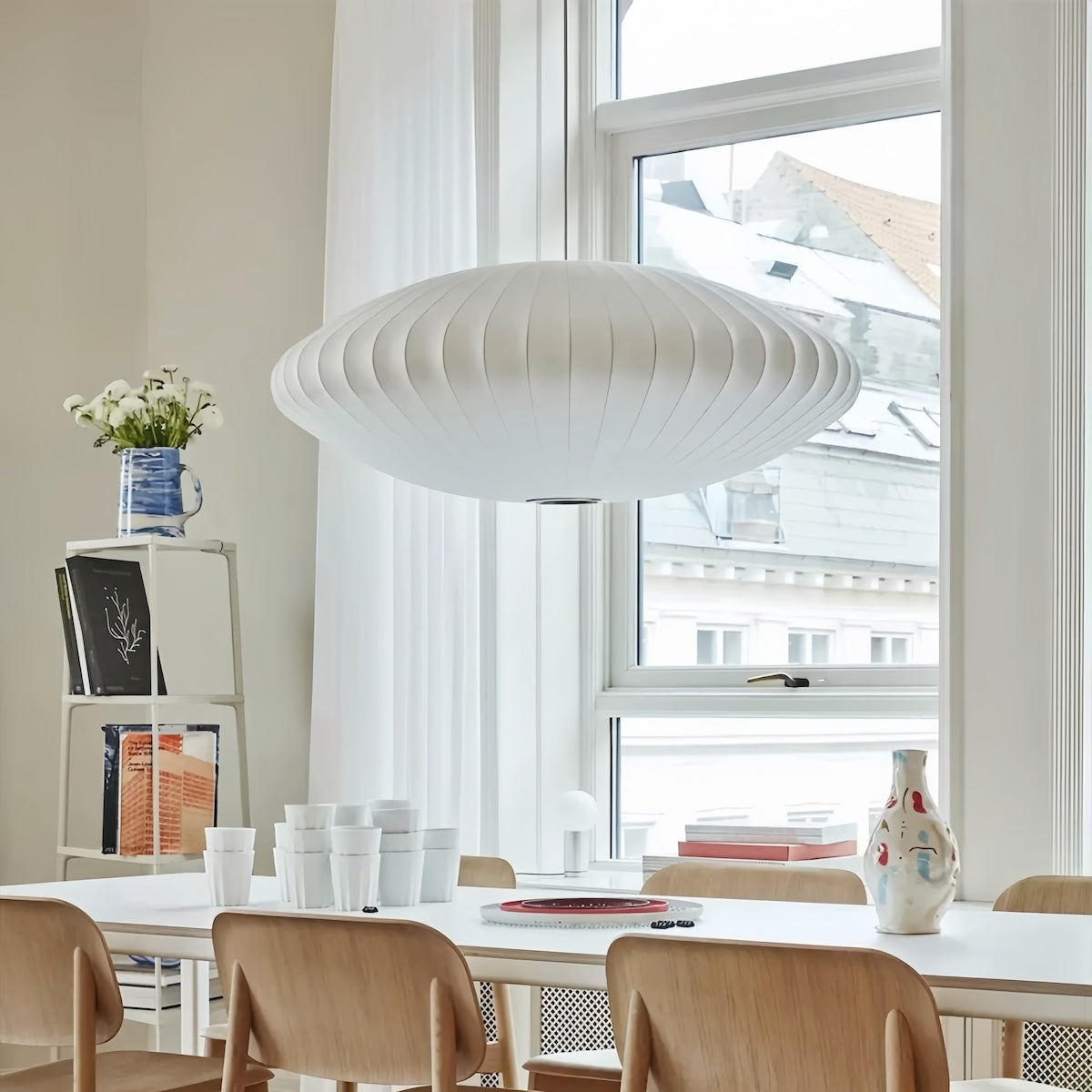 Minimalist Indoor Disk-Shaped Shade Silk Pendant Lighting