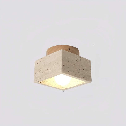 Yellow travertine marble ceiling lamp with walnut wood finish for hallway and balcony lighting