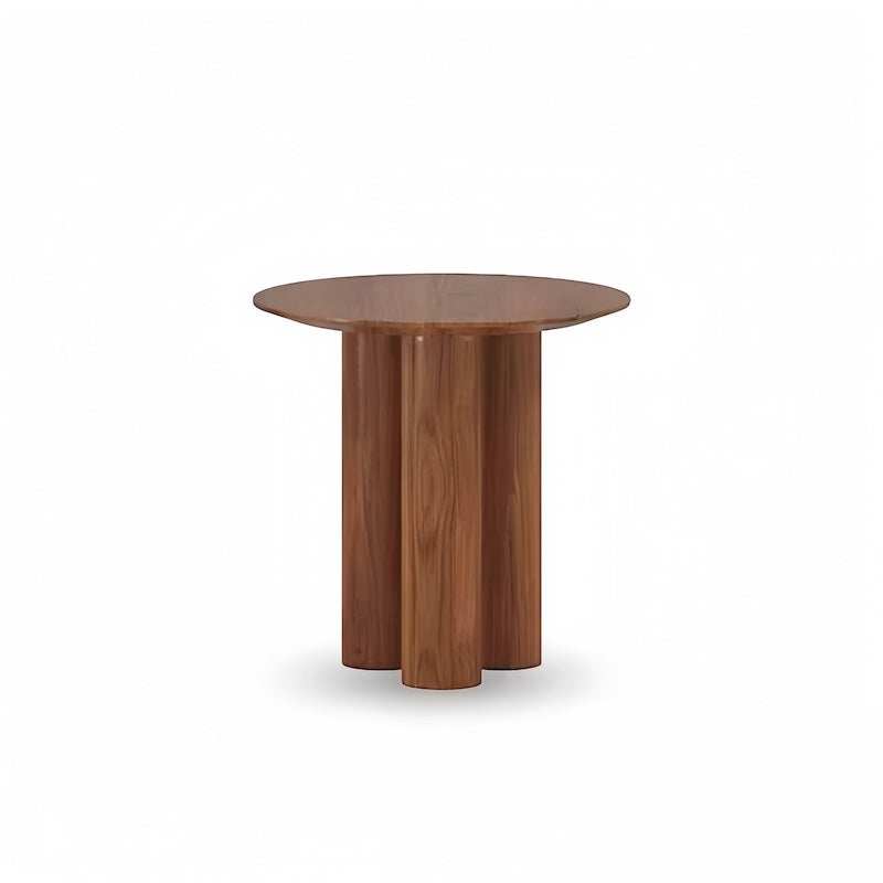 Elegant durable wood side table made from solid pino wood with rounded edges and light design