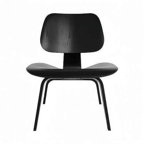 Eames Molded Plywood Lounge Chair in sleek black finish, mid-century modern design with ergonomic molded plywood seat and backrest.