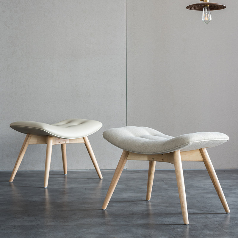 Comfy Chair Leather Ottoman Pouf - Ash Wood & PU Leather - sparkledecor.com