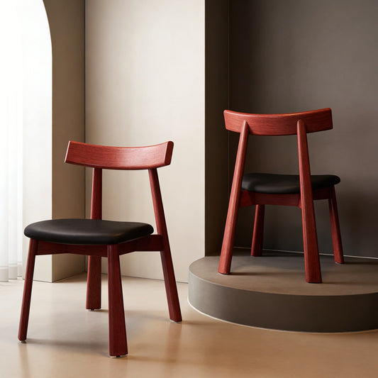 Modern minimalist oak dining chair with oar backrest and padded leather seat