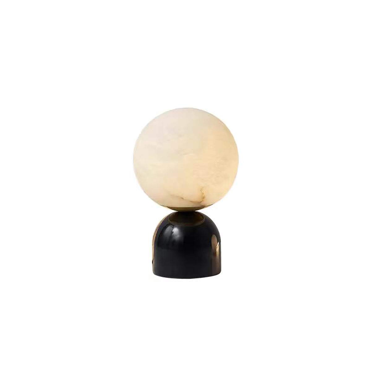 Modern marble table lamp with Spanish cloud stone globe and black base, elegant ambient lighting for bedroom or desk
