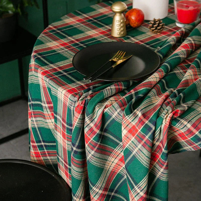 Green Christmas Tablecloth with Red/White/Green Plaid | Festive Elegan - sparkledecor.com