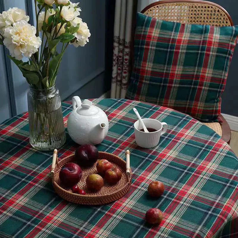 Green Christmas Tablecloth with Red/White/Green Plaid | Festive Elegan - sparkledecor.com