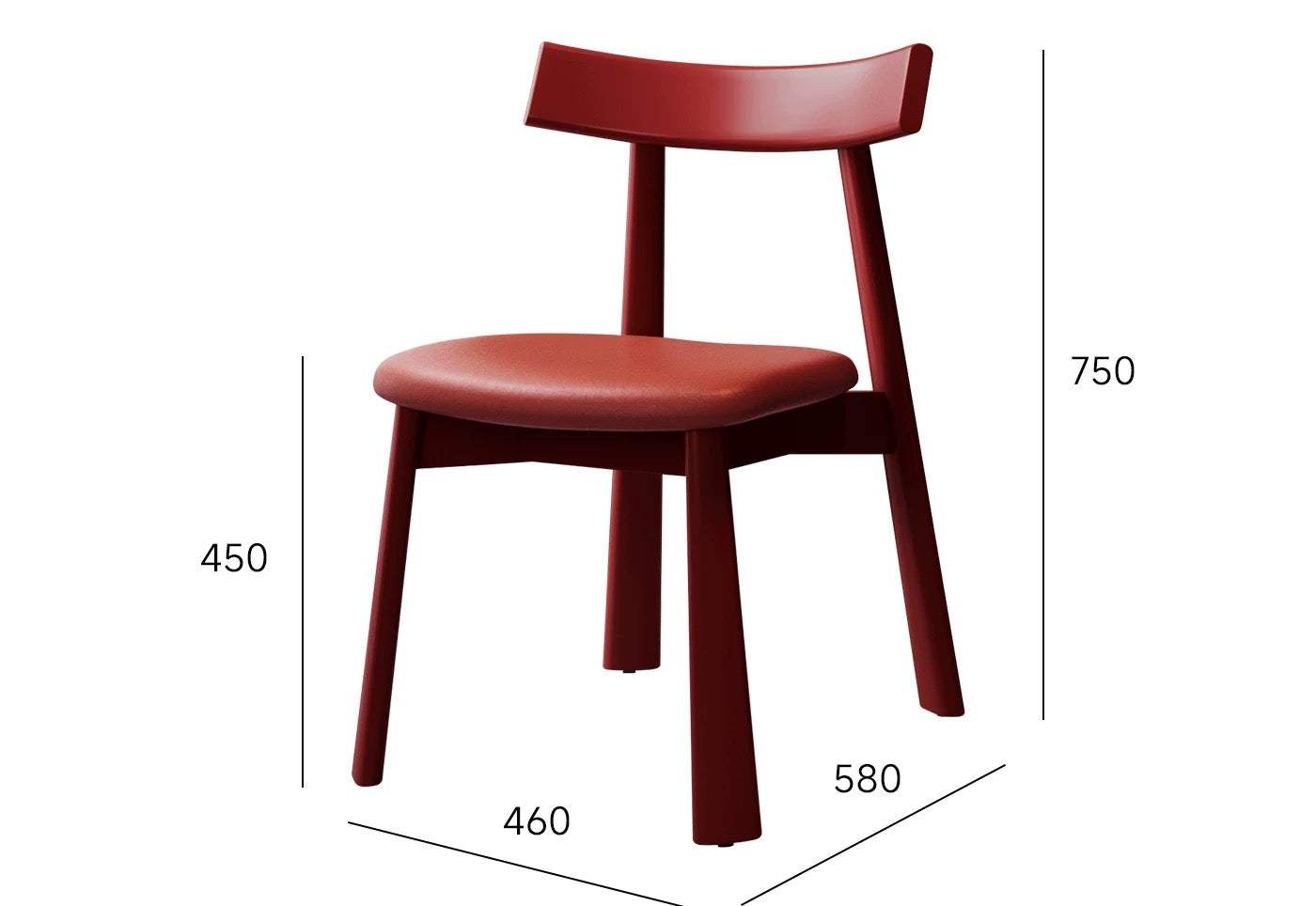 Modern minimalist oak dining chair with oar backrest and padded leather seat