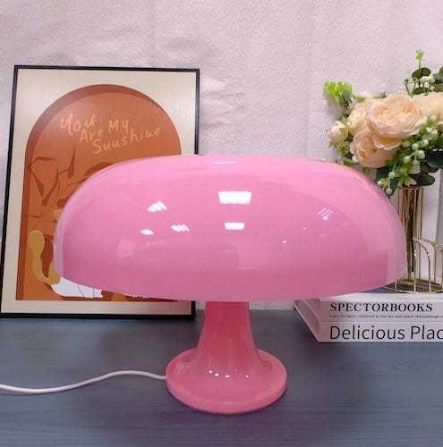 Pink mushroom lamp LED desk light with acrylic base for whimsical home decor