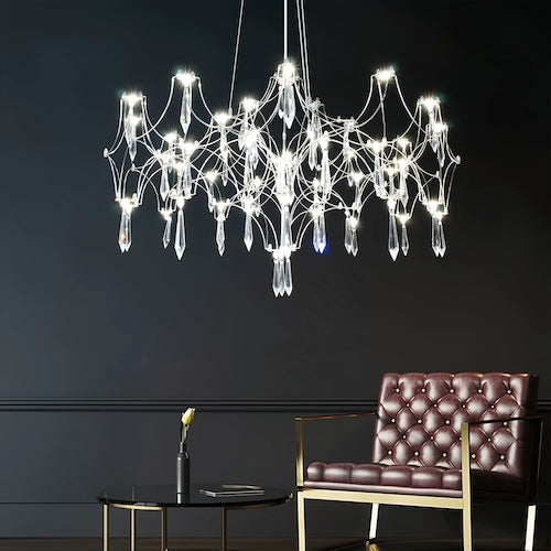 Stylish LED crystal chandelier illuminating a dining area with modern elegance - sparkledecor.comStylish LED crystal chandelier illuminating a dining area with modern elegance - sparkledecor.com