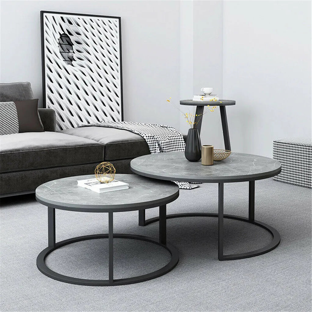 Modern Round Marble Nesting Coffee Table - Set of 2 - sparkledecor.com