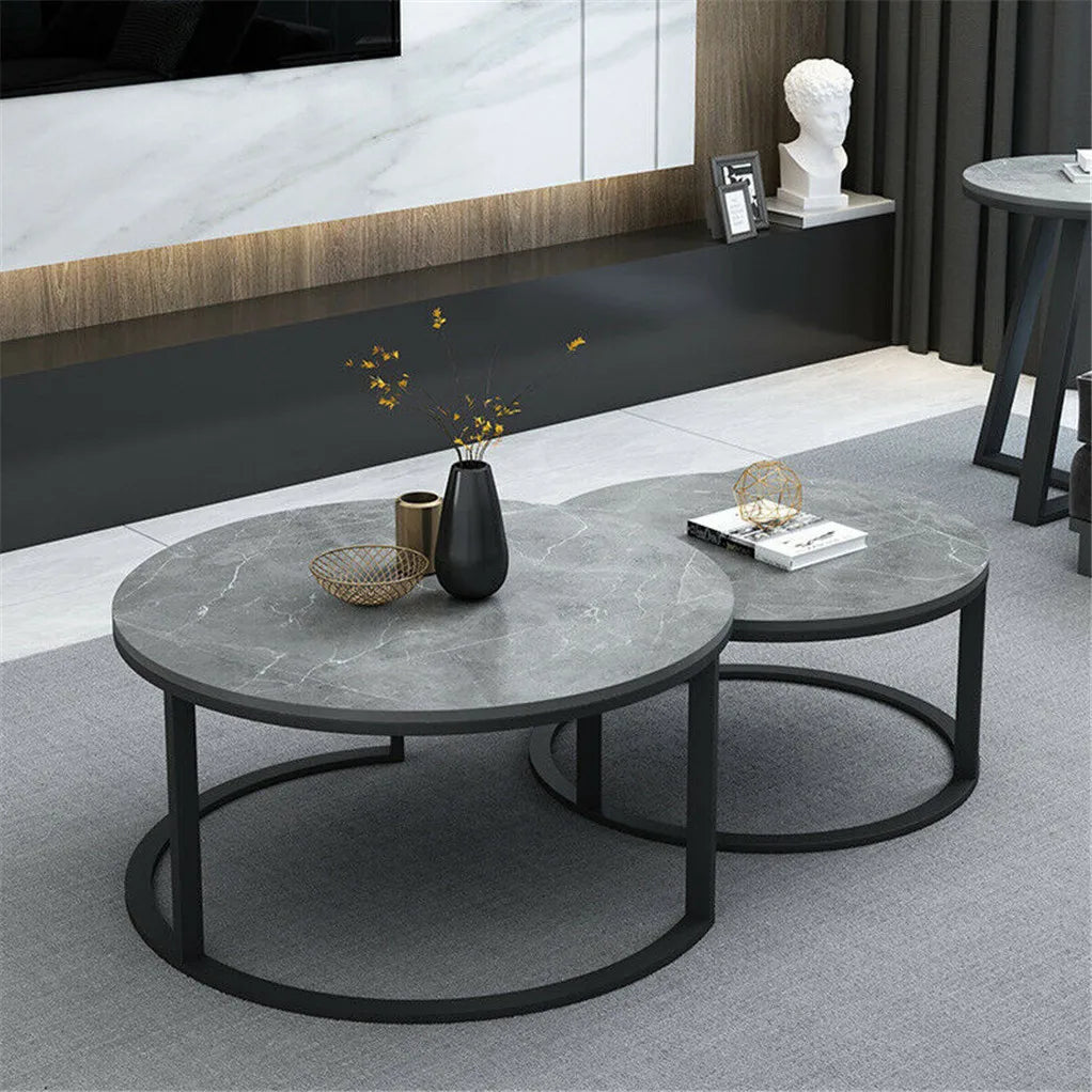 Modern Round Marble Nesting Coffee Table - Set of 2 - sparkledecor.com