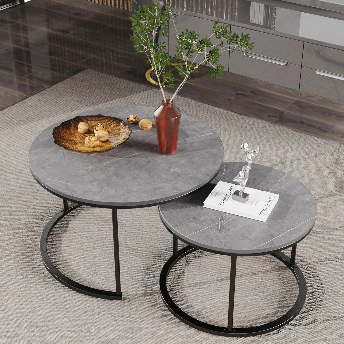 Modern Round Marble Nesting Coffee Table - Set of 2 - sparkledecor.com