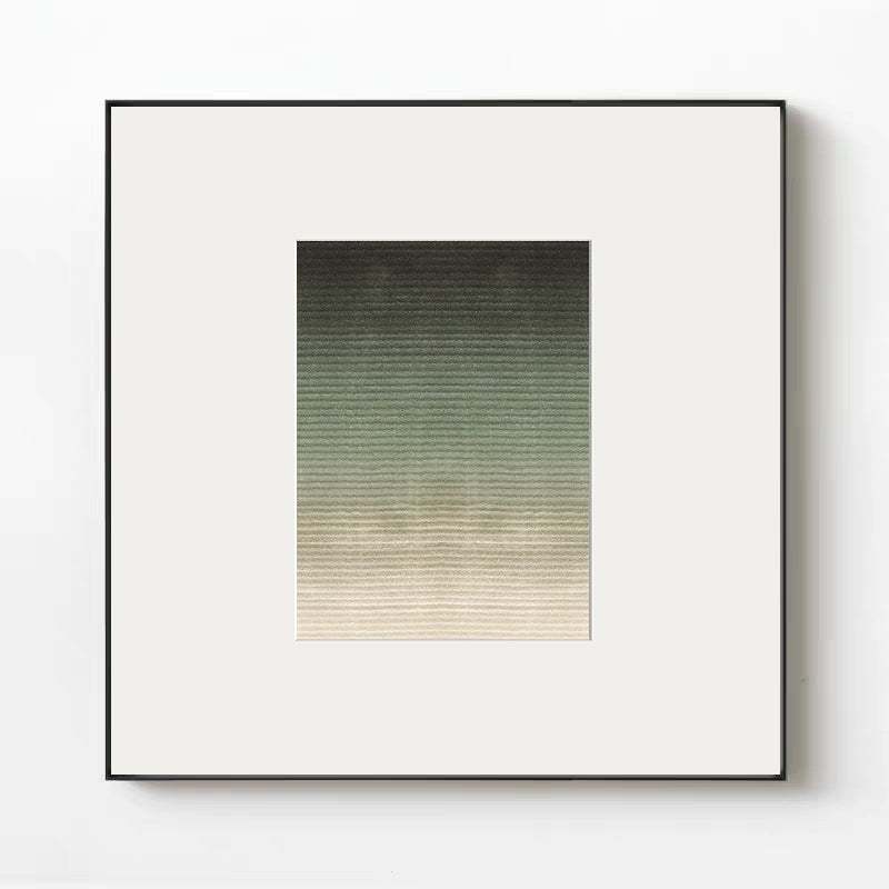Minimalist green wall art with gradient spray painting on canvas in square black frame