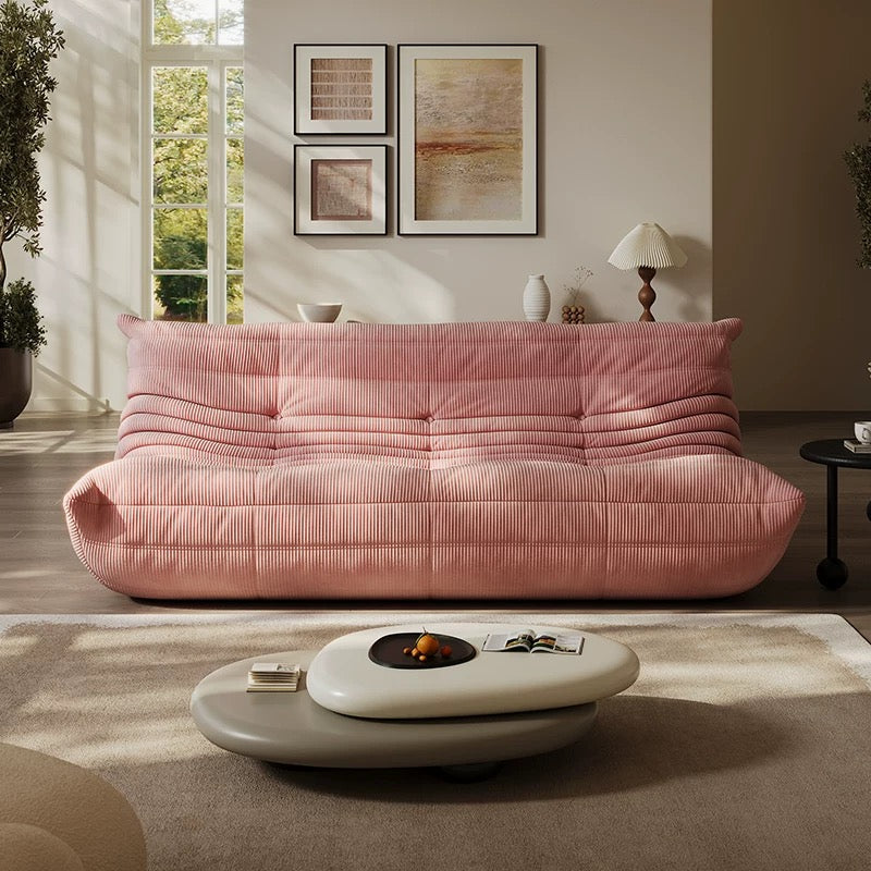 Pink Corduroy Bliss 3-Seater Togo Sofa in Living Room Setting