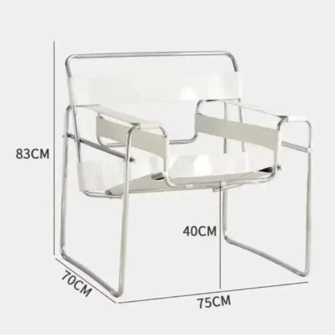 Nordic Leisure Chair industrial style metal frame with white leather seat and backrest, modern living room furniture