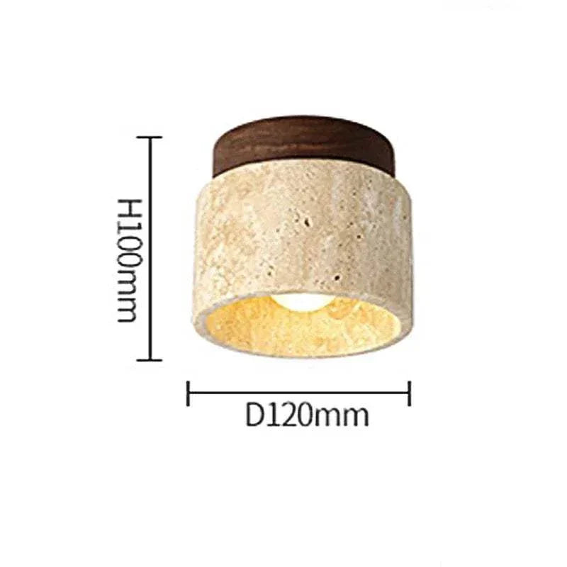 Flush mount ceiling light with yellow marble design and solid wood base, 120mm diameter and 100mm height.