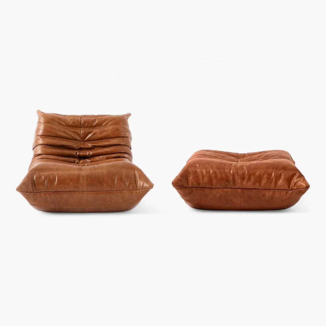 Modern suede Caterpillar fireside armchair and matching ottoman set in vibrant orange