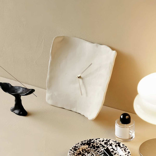 Vintage pleated wall clock with minimalist Nordic wabi-sabi design and resin mirror surface
