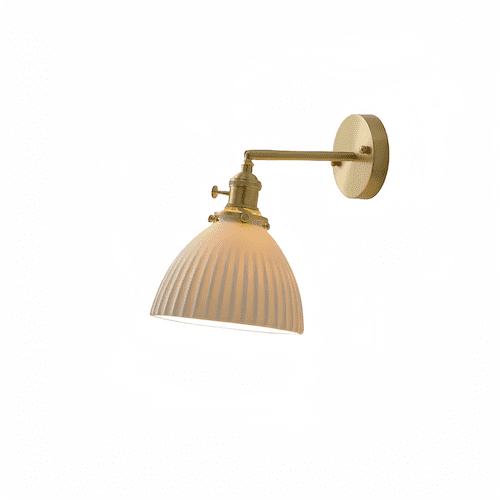 Swing arm wall light with ceramic shade and adjustable arm for stylish indoor lighting