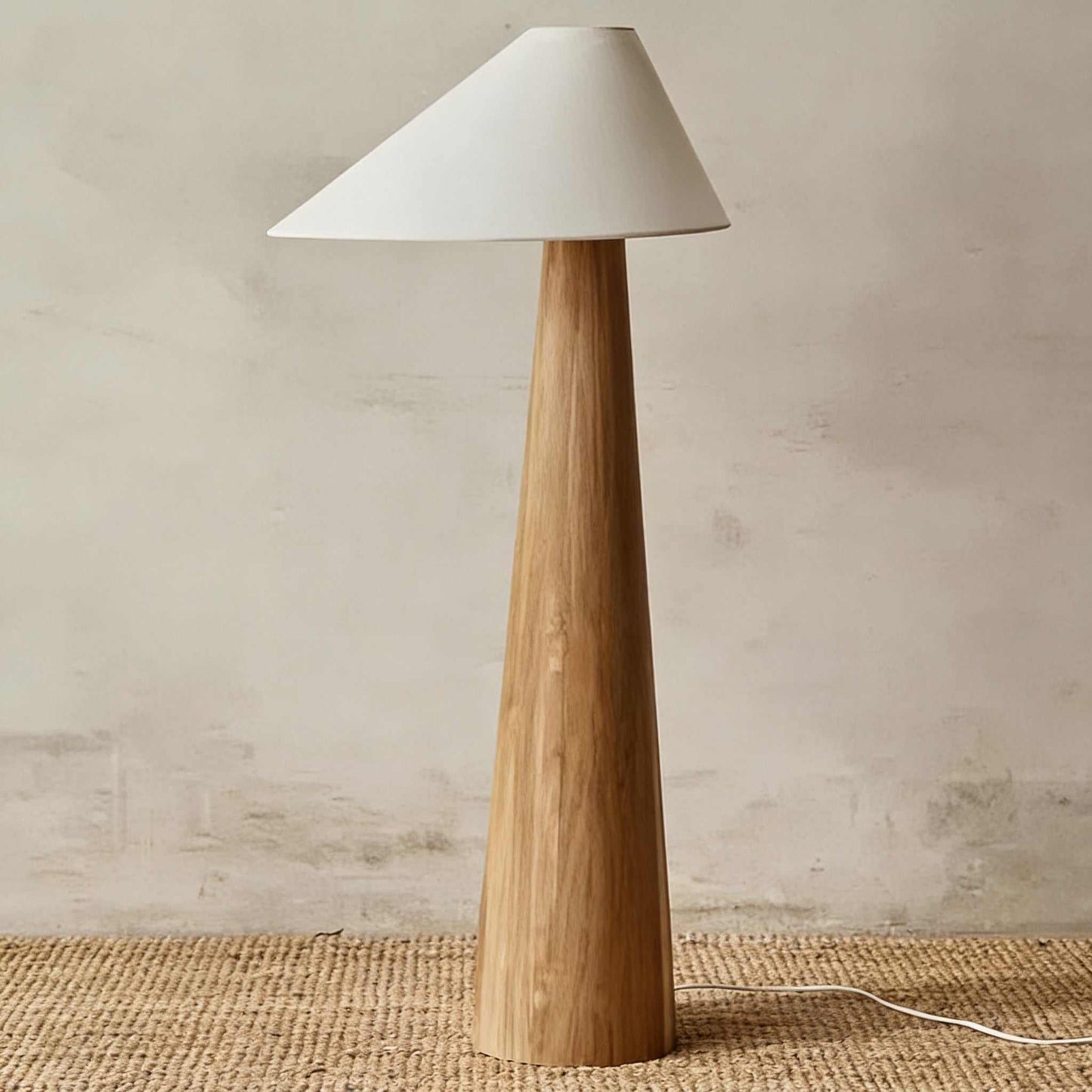 Wabi-Sabi solid wood floor lamp with fabric shade and remote control for living room and bedroom ambiance