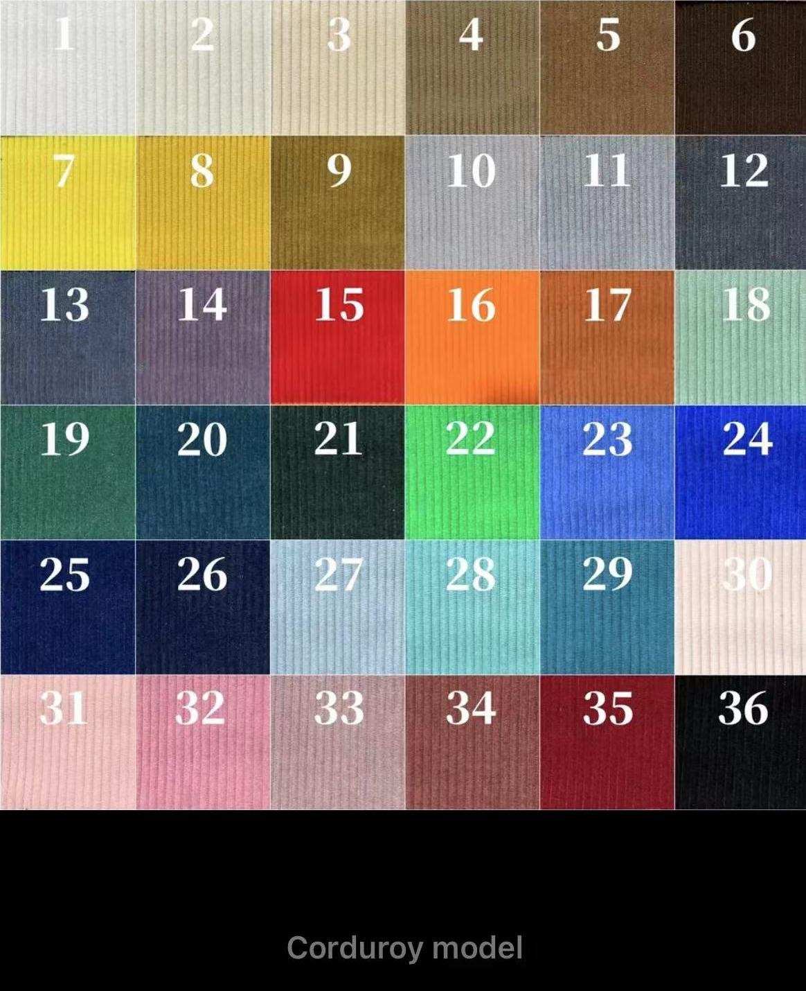 Corduroy fabric color swatch chart for Togo Small Sofa upholstery options