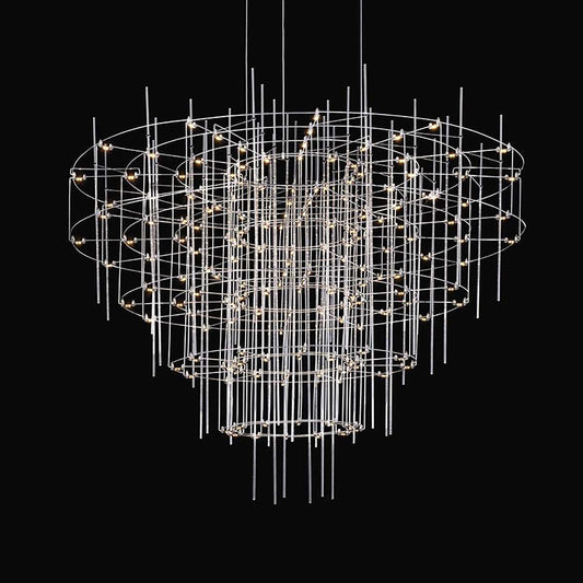 Modern stainless steel Starry Sky Pendant Lamp chandelier with brushed gold finish and multi-layered design for living room and restaurant decor