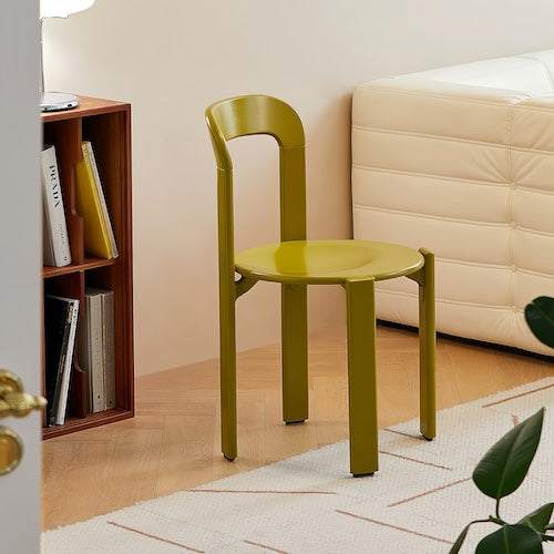 Eco-chic beech wood dining chair in mustard green with modern design and eco-friendly build