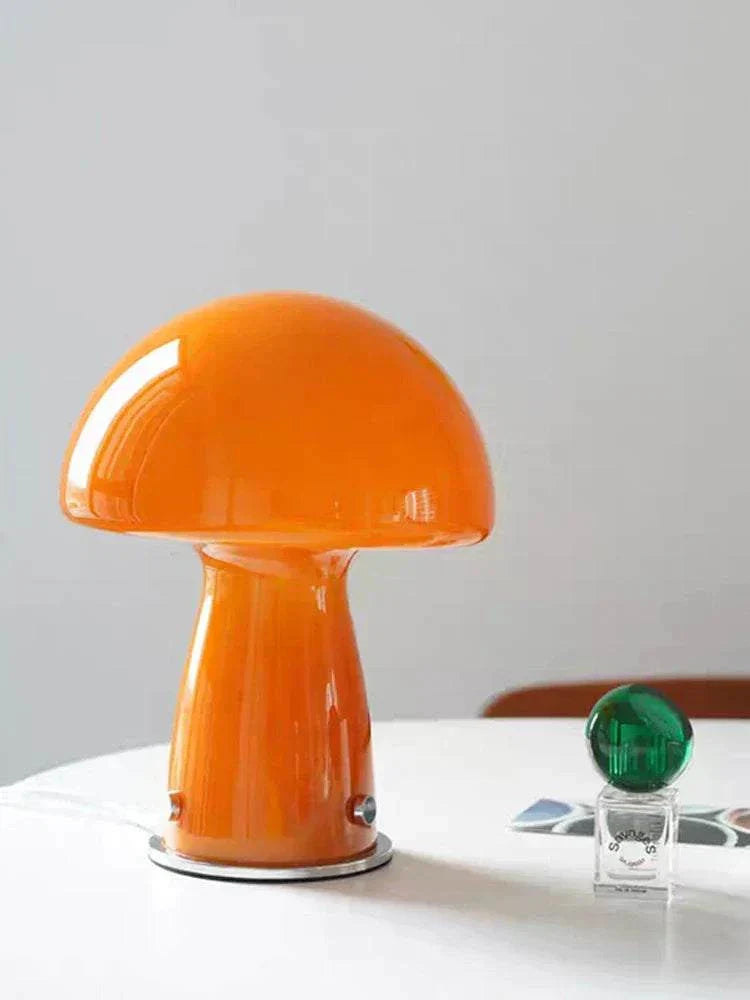 Orange mushroom-shaped bedside table lamp with USB charging and LED light