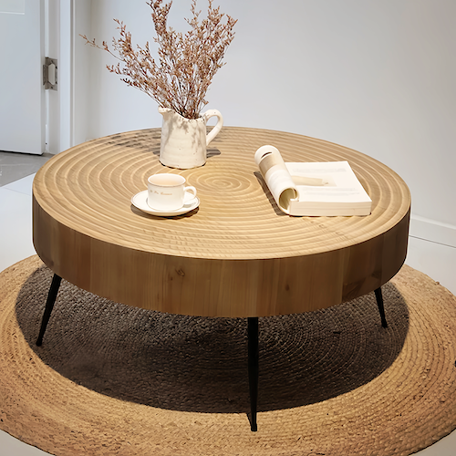 Round Pine Wood Coffee Table for Sale – Minimalist Design for Modern L - sparkledecor.com