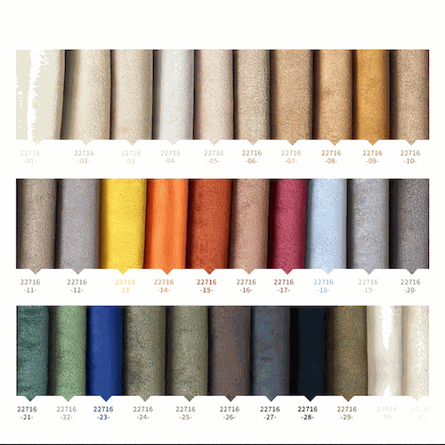 Color swatches of suede upholstery options for Caterpillar loveseat sofa