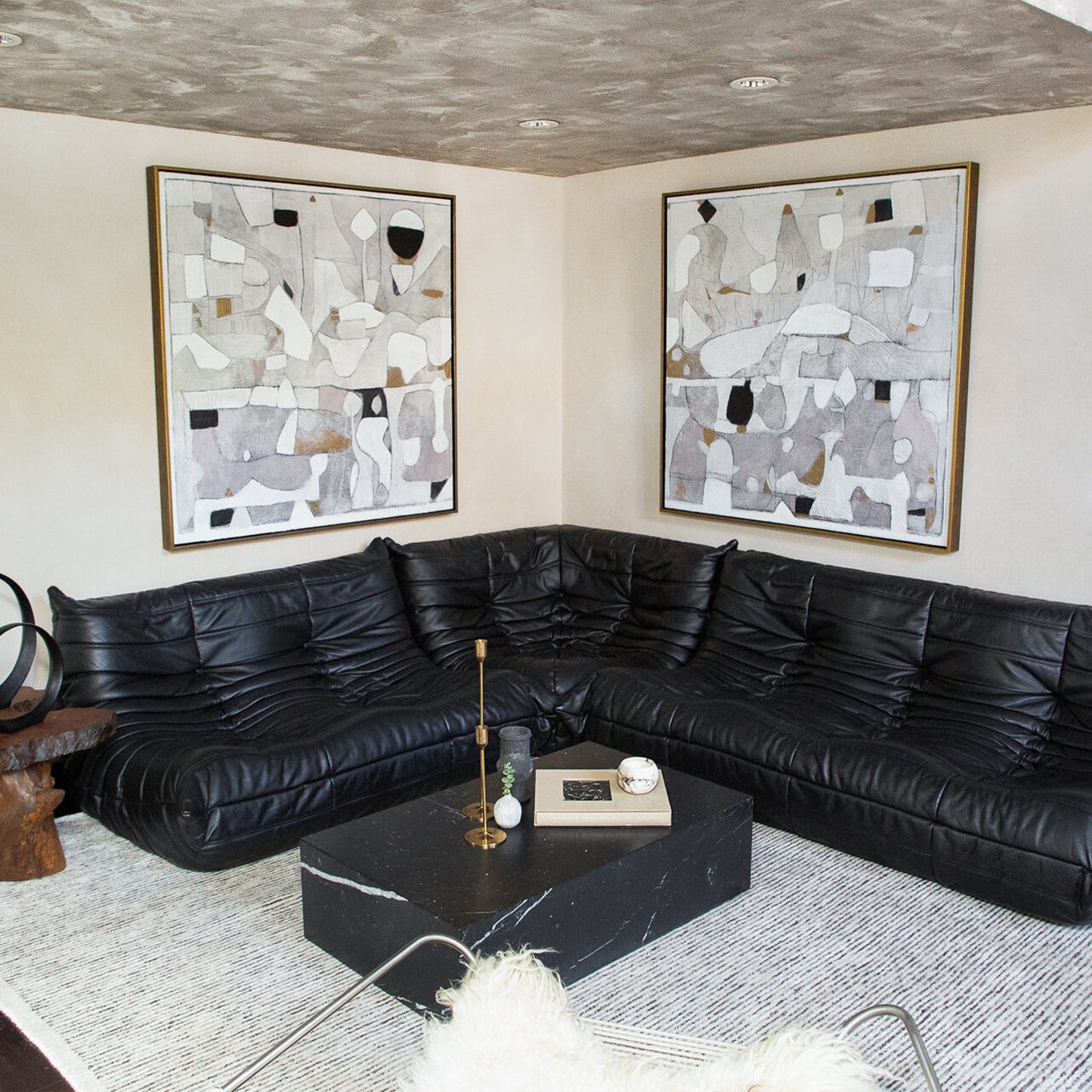 togo black fiber leather sofa set - sparkledecor.com