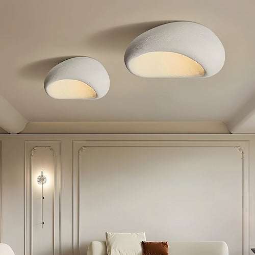 Japanese Wabi Sabi LED ceiling lights with frosted resin hand-knitted design in a minimalist living room