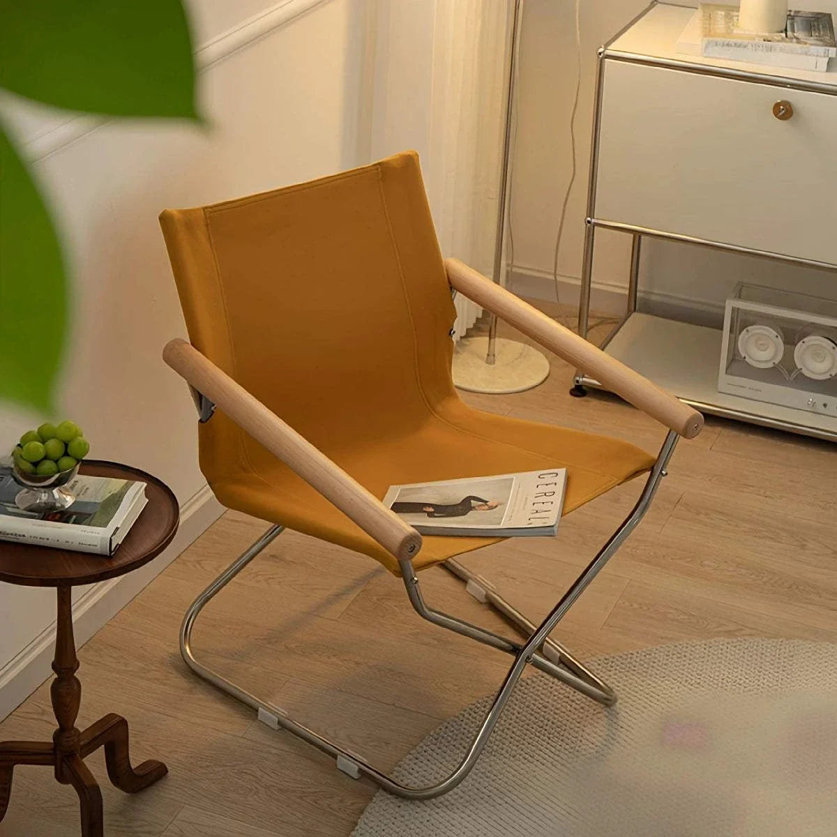 Foldable leisure recliner chair with Oxford canvas and beech wood armrests for outdoor camping and balcony use