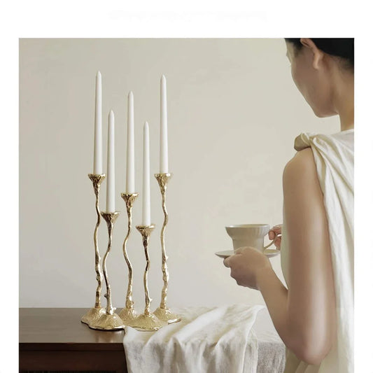 Elegant French vintage candelabra made of solid aluminum with retro design, ideal for luxury villa and upscale home decor
