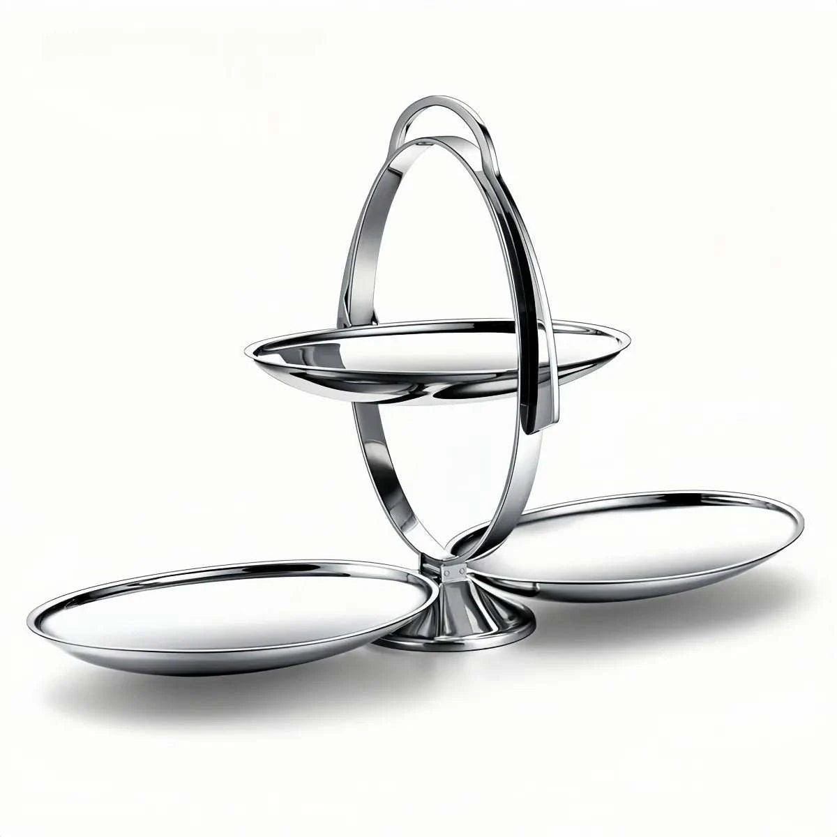 foldable 3-tier stainless steel fruit platter with modern minimalist design