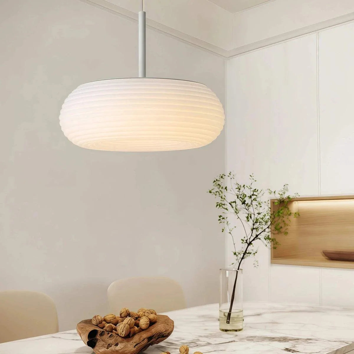 Minimalist Nordic pendant light with ribbed oval shade and adjustable cord for dining room and bedroom lighting