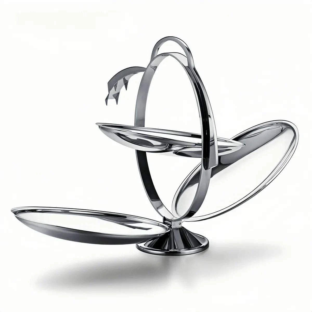 Modern foldable 3-tier stainless steel fruit platter with polished mirror finish for versatile snack and dessert display