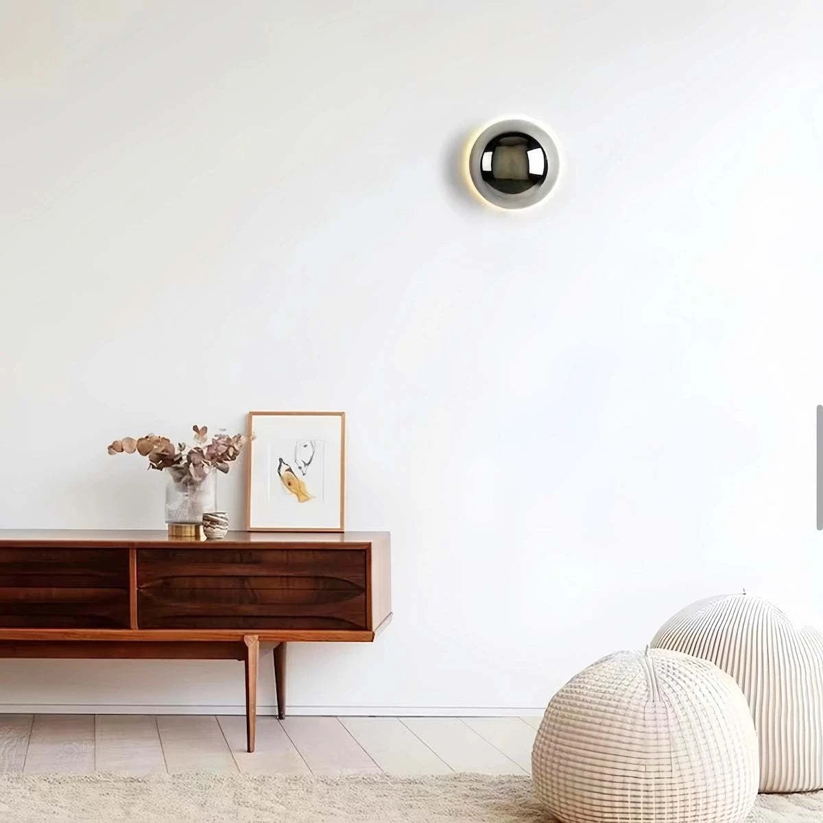Vintage industrial metal globe wall sconce with warm LED light, acrylic globe, and electroplated finish for bedroom and hallway ambiance