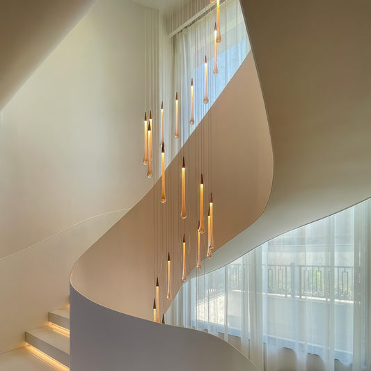 Minimalist Crystal Chandelier for Duplexes Teardrop-Style Staircase Pendant Light
