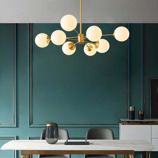 8-light globe pendant light with Sputnik design in a modern dining room setting - sparkledecor.com