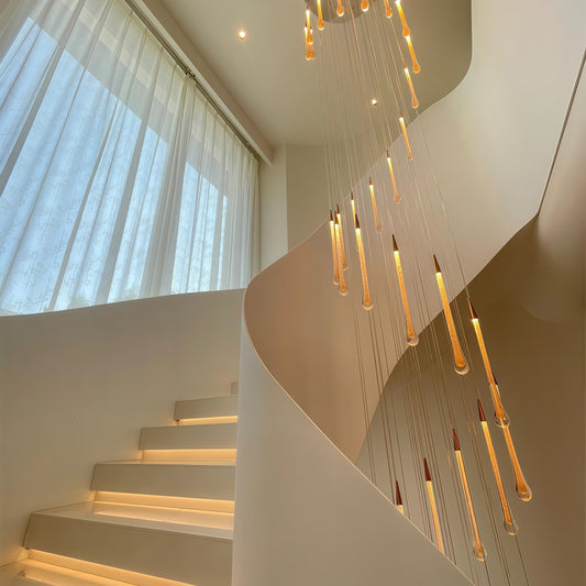 Minimalist Crystal Chandelier for Duplexes Teardrop-Style Staircase Pendant Light