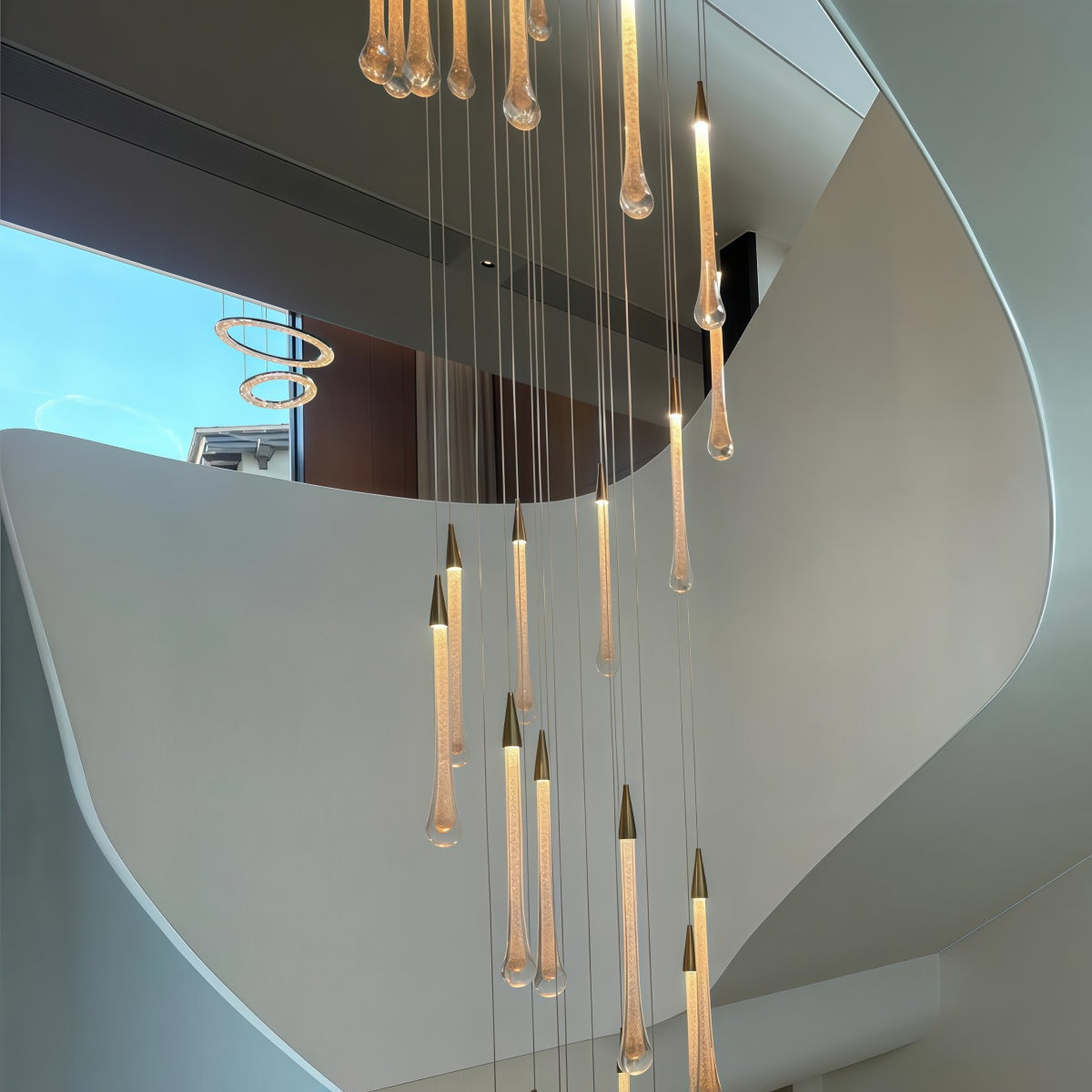Minimalist Crystal Chandelier for Duplexes Teardrop-Style Staircase Pendant Light