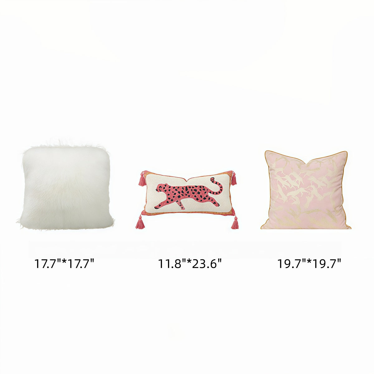 Throw pillow, French-Style Pink Leopard-Pattern with a pink-and-cream spotted motif, rectangular shape and tassel corners