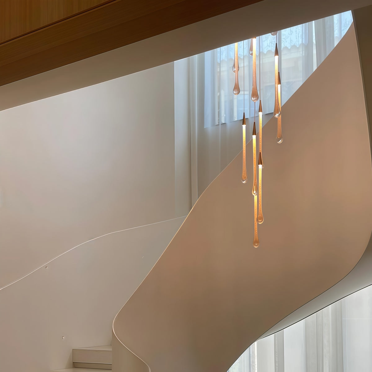 Minimalist Crystal Chandelier for Duplexes Teardrop-Style Staircase Pendant Light