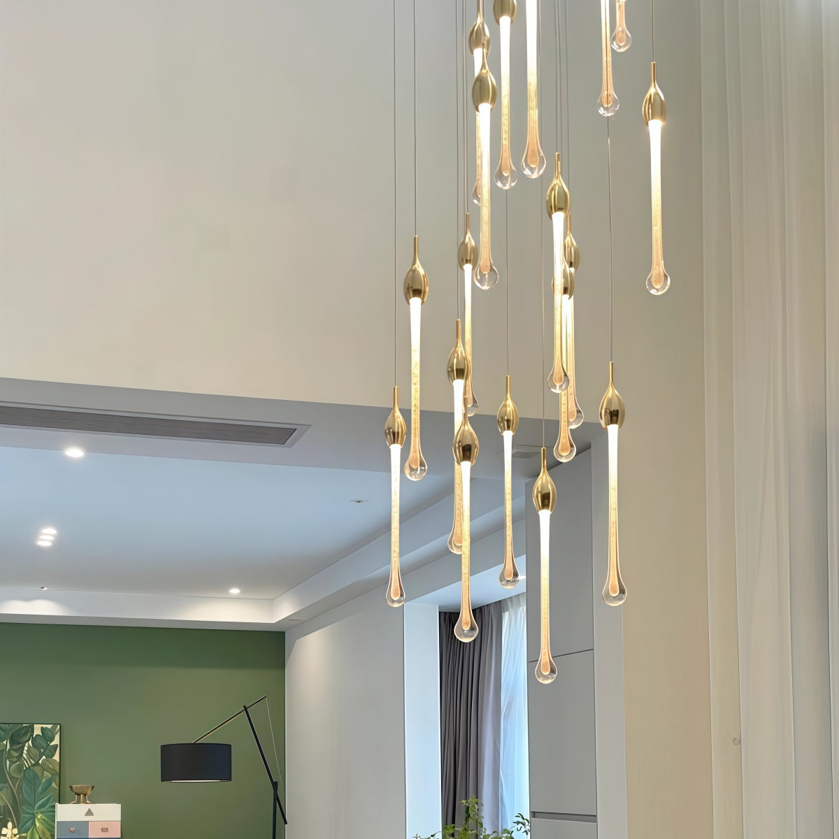Minimalist Crystal Chandelier for Duplexes Teardrop-Style Staircase Pendant Light