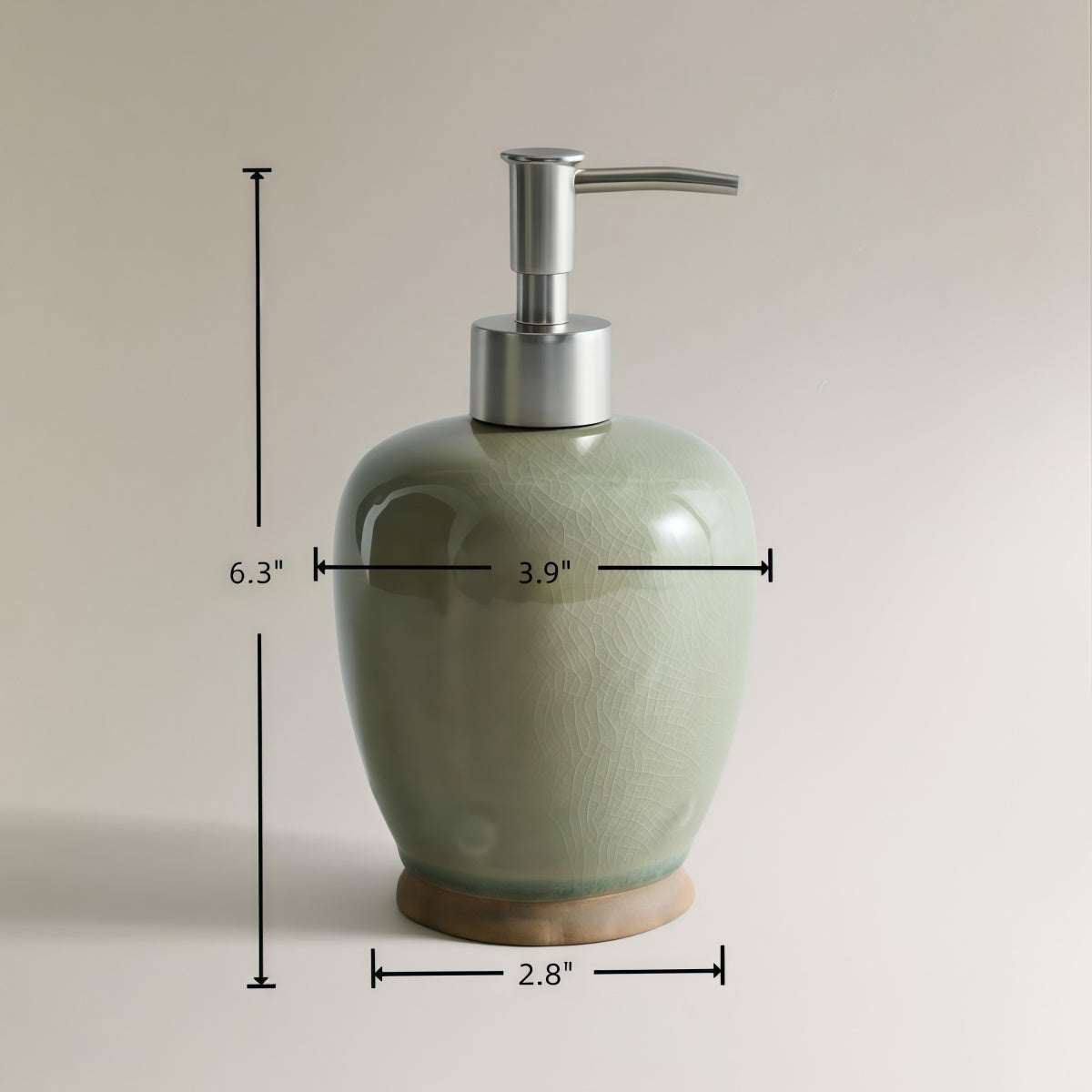 Vintage Green Crackle-Glaze Ceramic Set lotion dispenser, pale green ceramic with textured crackle finish and metal pump