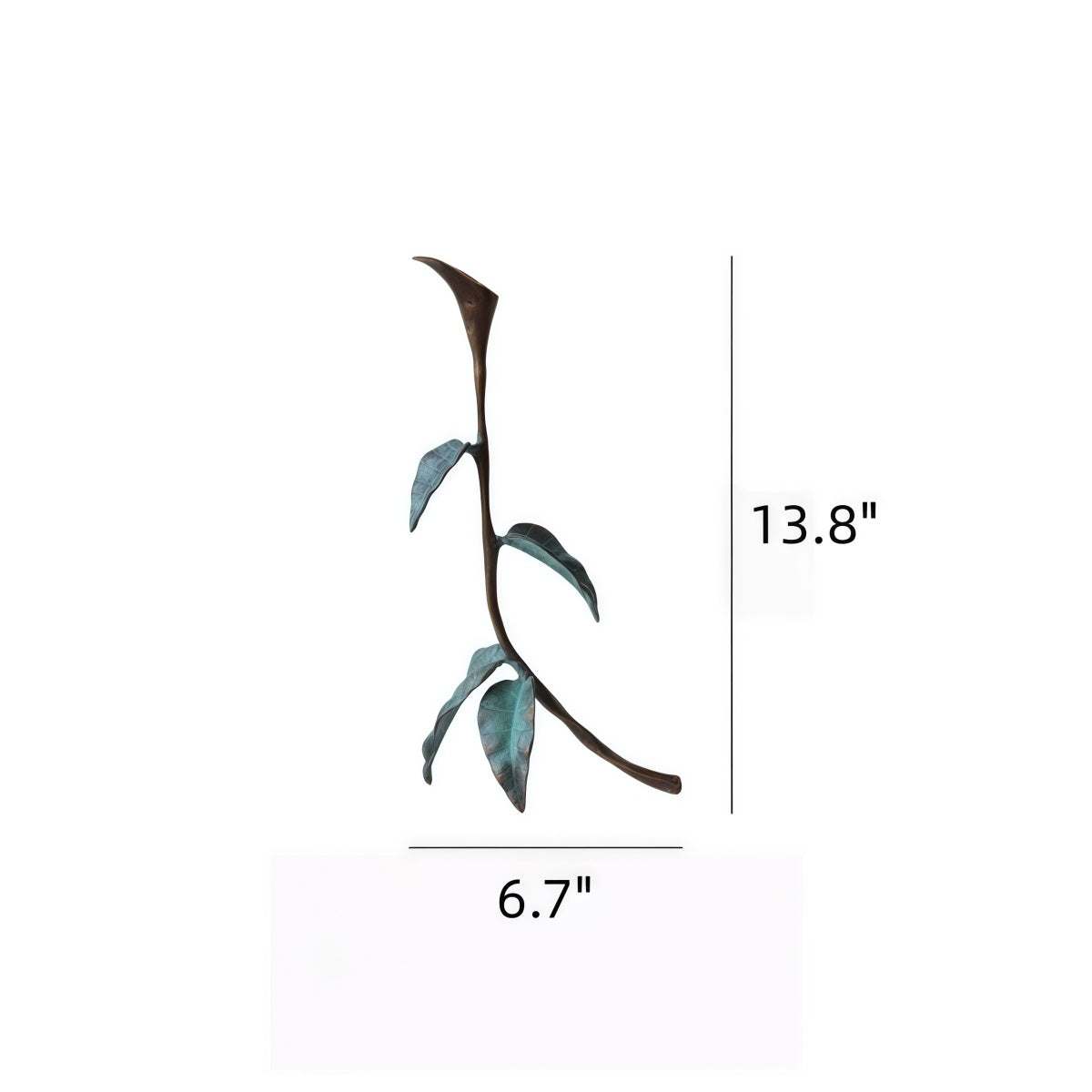 Cast Bronze Calla Lily candle holder with slender sculpted stem, curved leaves, and dark metallic finish
